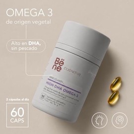 Omega 3 Vegano 60 Cápsulas - High DHA 1000mg + EPA 250mg de Microalga Omegavie® - Omega con Vitamina E y Astaxantina - Línea Cognitive MIND CLARITY - 