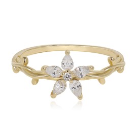 Meissa 925 Sterling Silber Handgemachte Freundschaftsringe für Mädchen Blumen Ranke Ring zierlicher Stapelring Floral Ring (Gold, 49,625)