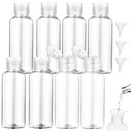 Set of 8 Travel Bottles for Filling, Travel Bottles Set, 100 ml Transparent Liquid Bottles for Filling with 3 Small Funnels, for Shampoo, Shower Gel, Lotion, Cosmetics