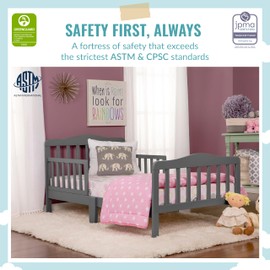 Dream On Me Dream On Me Classic Design Toddler Bed In Cool Grey, Greenguard Gold And JPMA Certified, Low To Floor Design, Two Side Safety rails, Non-Toxic Finishes, Wooden Nursery Furniture