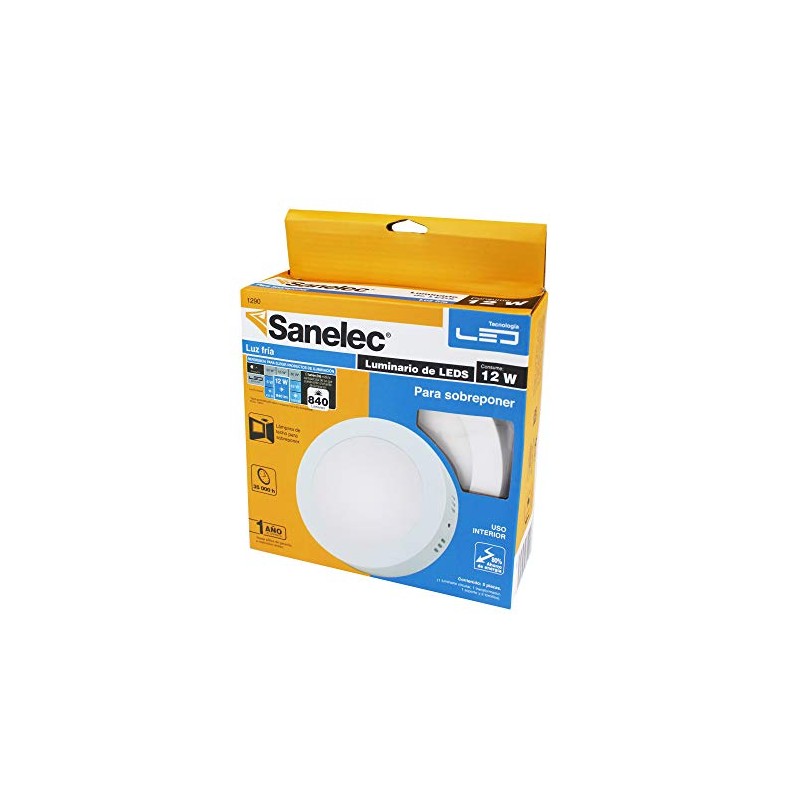 Sanelec 1290 Lámpara Circular de Sobreponer, 12 W, Luz Fría