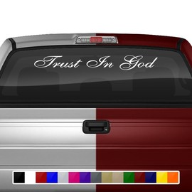 Sticky Creations Trust in God Decal Sticker Windshield Window Vinyl Graphic Banner Rear Back Car Truck SUV Vehicle Christian Faith Quote Bible Script 36"x4.25"+ (Font-Shells 1)