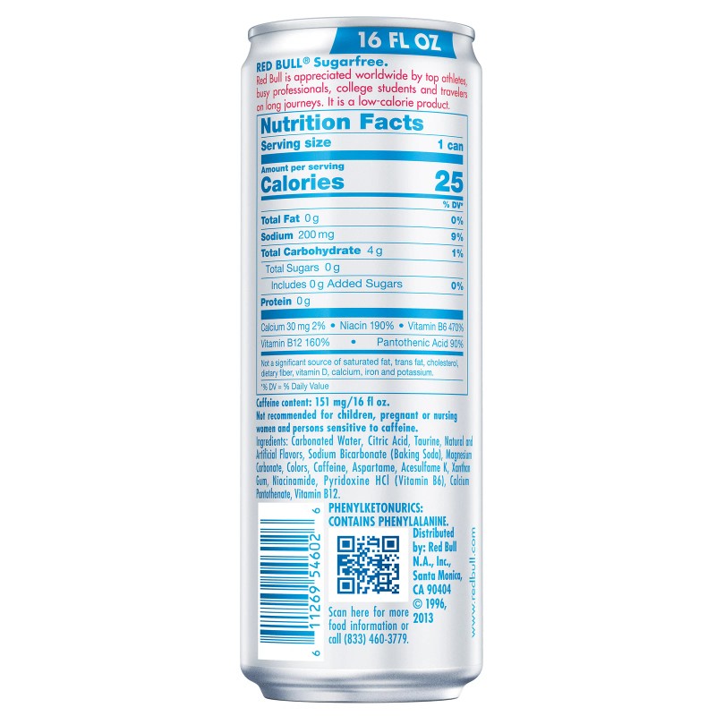 Red Bull Energy Drink, Sugar Free, 16 Oz, 12-Count