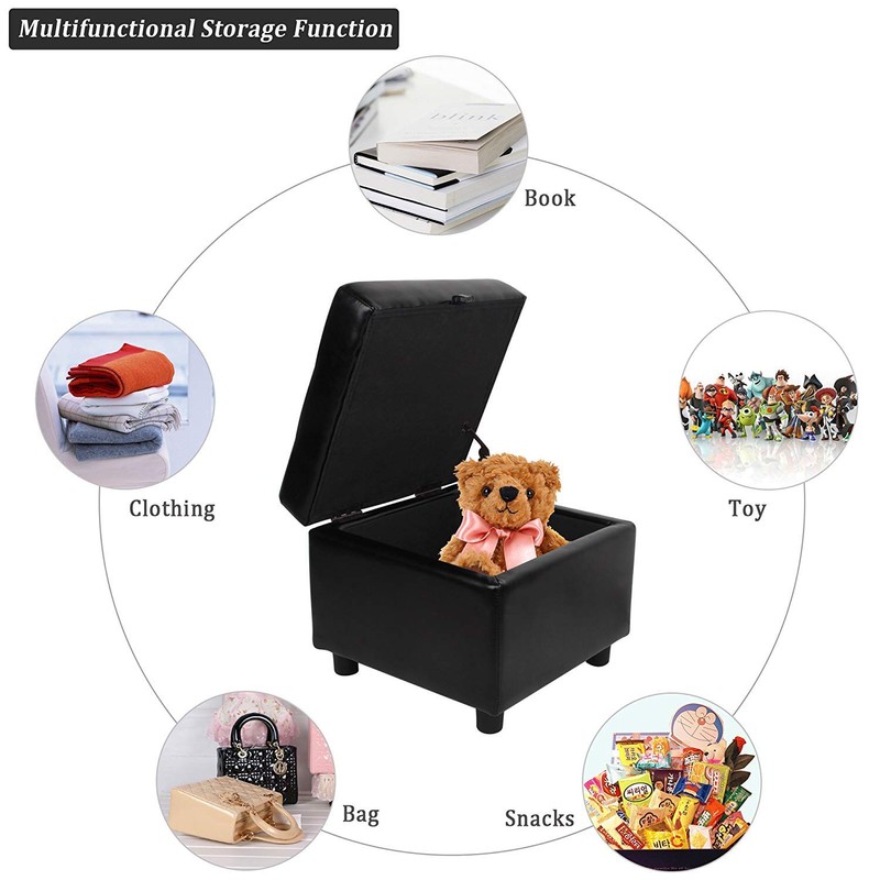 Tufted Leather Square Flip Top Storage Ottoman Cube Foot Rest