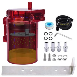 SPEEDWOW Universal Oil Catch Can Tank Filter Baffled With Hose Kit, 300ML(Red)