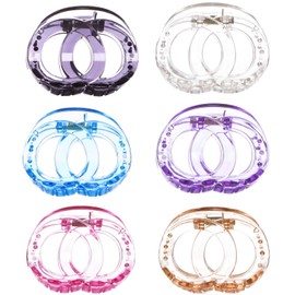 RC ROCHE ORNAMENT 6 Pcs Womens Hair Accessory Twin Circle Round Fashion Cute Girls Ladies Beauty Plastic Strong Hold Secure Grip Premium Oval Crown Claw Clips, Medium Transparent Multicolor