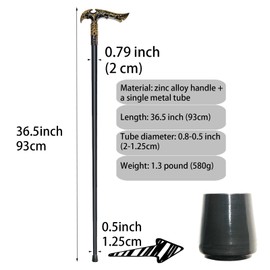 YIVIYAR Gothic Walking Cane for Men & Women - Heavy Duty 500+ lbs Capacity, Ergonomic Handle, Ornate Matte Black & Gold Design, 36.5 Inch Elegant Goth Style Cane