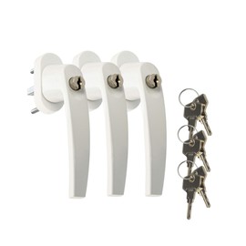 JUVA Window Handles, Lockable, White, Pack of 3, Child Safety Window, Tilt Grid Olive with Lock and Lock Cylinder, Burglary Protection Window Handle, Lockable Window Lock Children
