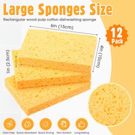 Tioncy 12 Pcs Extra Large Car Washing Sponges 6 x 4 x 1 Inch Cellulose Kitchen Sponges Bulk, Big Yellow Cleaning Pads, Clean Tough Messes Without Scratching for Home Kitchen Boat Bail Car