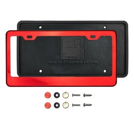 Aftermarket Products Silicone back Guard license Red Chrome Mirror License Frame  + Metal Screw Caps