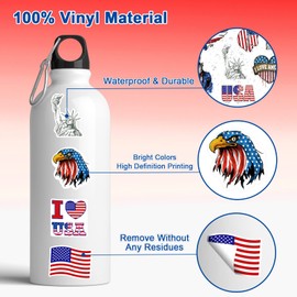 144 Pcs Assorted USA Patriotic Stickers Vinyl American Flag Stickers Waterproof Patriotic Labels for Fourth of July Independence Day Memorial Day Veterans Day Décor