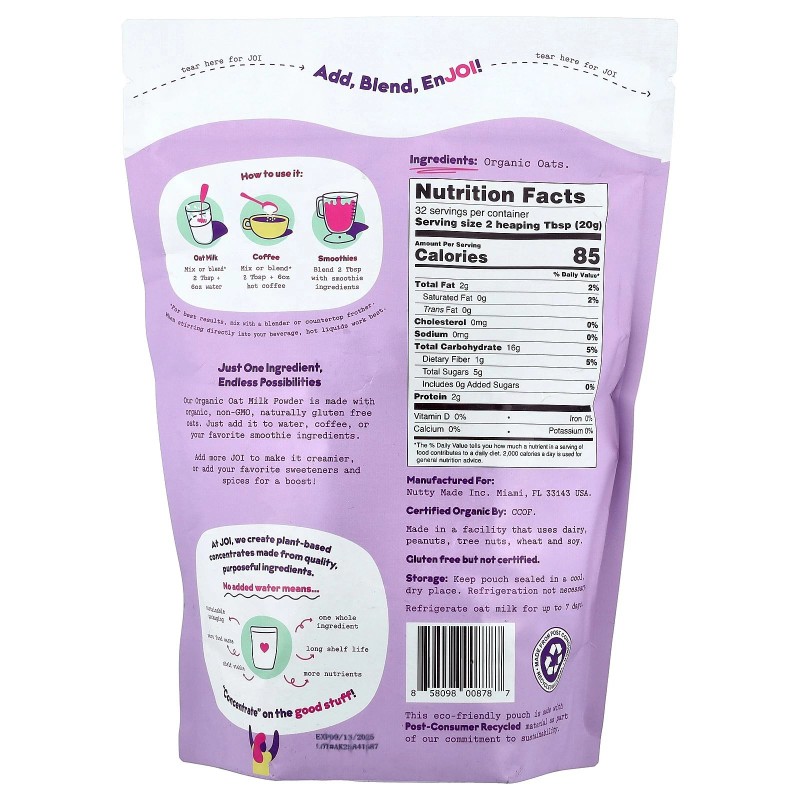 JOI Organic Oat Milk Powder, 1.42 lb (644 g)