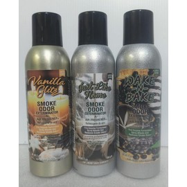 Smoke Odor Exterminator 198 gm/ 7 oz Large Spray Vanilla Glitz Set of Three Cans. Assortment (3) Includes Vanilla Glitz, Just Like Home & Wake N Bake.