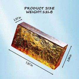 4 Pack-7.9"x3.9"x2" Amber Glass Block-ice Crystal Patterned Rectangular Solid Glass Brick - Used in Building Fields Such as Wall partitions, as Well as for DIY Lighting fixtures, DIY Tables etc.