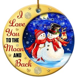 Rigufu 2025 Christmas Orrnament I Love You to The Moon and Back Snowman Ceramic Ornament – Perfect Holiday Decoration for Parents and Loved Ones