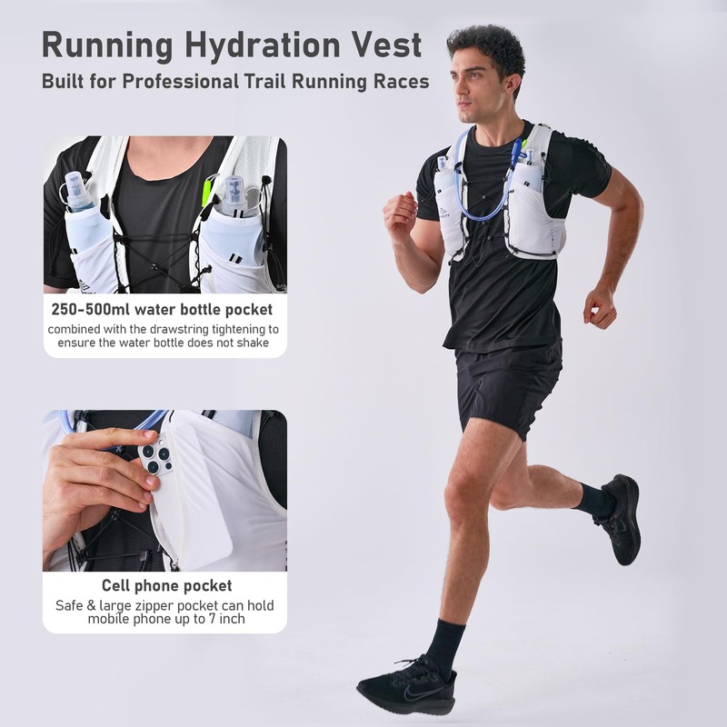 Semsty Running Hydration Vest 5L, Running Backpack with 2x500ml Soft