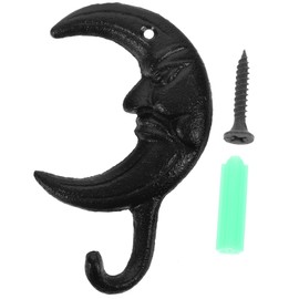 Hohopeti Moon Shape Wall Mount Cast Iron Hook Decorative Iron Hook for Home Vintage Style