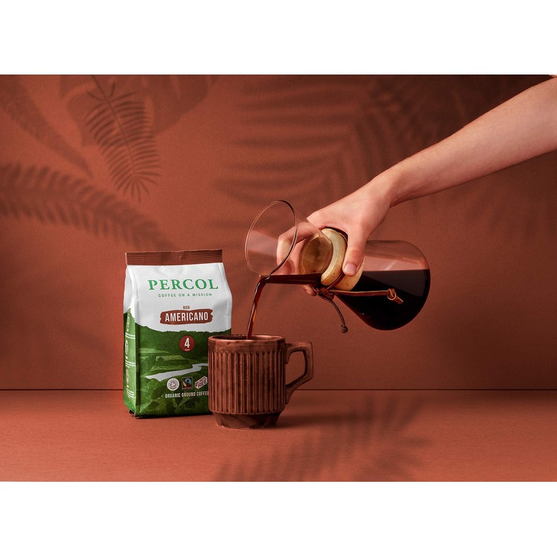 Percol Organic Fairtrade Rich Americano Ground Coffee 200g (Pack of