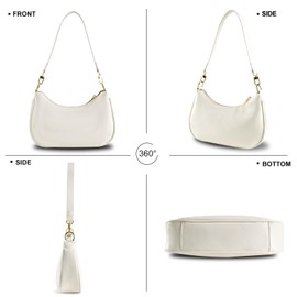 Shoulder Bags for Women Leather Cute Hobo Tote Handbag Under the Arm Purses Mini Clutch Purse with Zipper Closure (white)