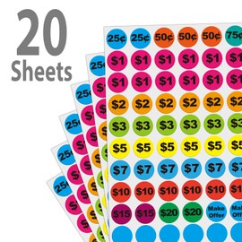 Removable Garage Sale Stickers, 1400 Pcs Yard Sale Price Stickers, 3/4" Round Preprinted Garage Sale Price Stickers Labels for Flea Markets, County Fairs & Retail