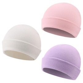 PESAAT Newborn Hospital Hat Infant Baby Boy Girl Cotton Beanie Preemie 0-12months Hats (0-6 Months, White+Pink+Light Purple)