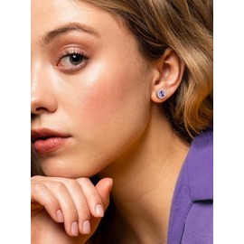 Bestyle Women's 925 Silver Stud Earrings, 13 Colours of Stone, Gift for Mum, Girlfriend, Valentine's Day, Mother's Day, 6 mm