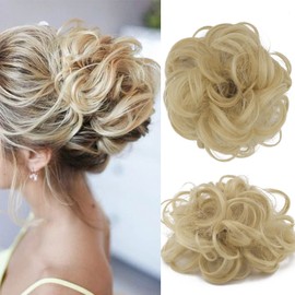 Cybelleza Hairpiece Hair Scrunchie Hair Extension Ponytail 35 g Hairpiece with Elastic Band Bun Updo Updo Hairstyles Curly Hair Band Wavy Curly Messy Bun for Women (Butter Blonde)