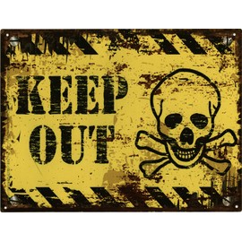 Moritz Decorative Tin Sign Keep Out Skull Yellow 25 x 33 cm Metal Sign Retro Vintage