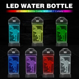 YuanDian Light Up Kids Water Bottle with 3D Dinosaur Tyrannosaurus Rex Design- 14 OZ Tritan BPA Free - Cool Drinking Cups Gift for School Kids Boy Girl Child Christmas Holiday