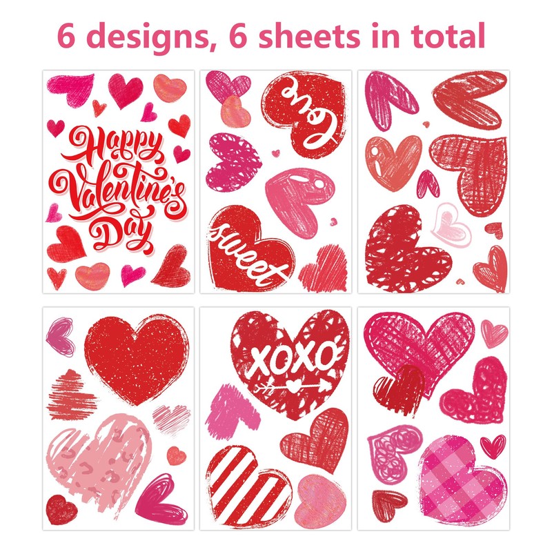 CUUSNNY Valentines Window Clings,Double-Sided Red Pink Hearts Happy Valentine's Day
