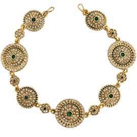 THE OPAL FACTORY Traditional Rajasthani Gold Plated AD Minakari Sheeshphool Matha patti in for Women (Green)