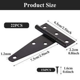 GBACHOOSE 22 Pack T Strap Hinges 3 Inch Heavy Duty Gate Hinges with Screws Black Tee Hinges for Gate Doors Shed Doors and Barn Doors