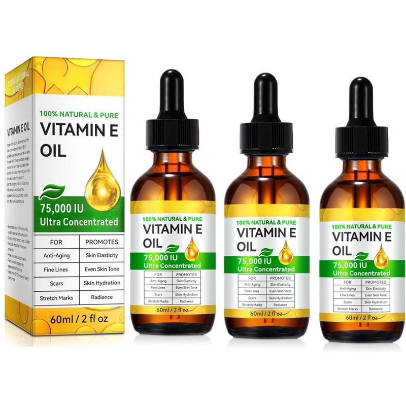 Aceite de Vitamina E para Masaje Corporal, 75000 UI, Orgánico,