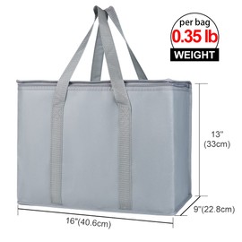 Bodaon 1-Pack Insulated Reusable Grocery Shopping Bags, X-Large Pizza Delivery Cooler Bag for Hot/Cold Food, Grey