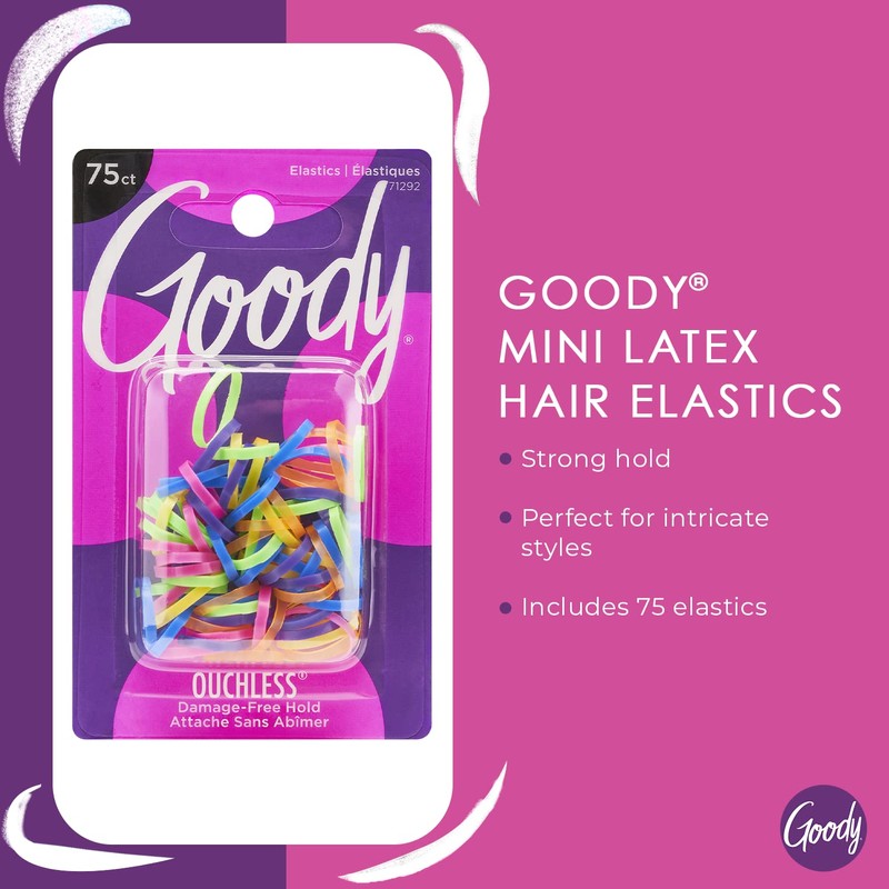 Goody Mini Latex Hair Elastics, 75 Count, Assorted Neon Colors,