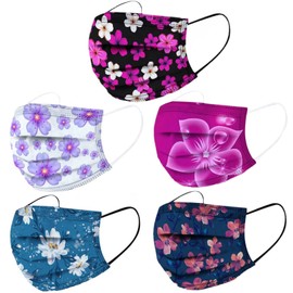 GOGCIAO Spring Theme Disposable Face Cover with Designs for Adults Women,Flower Floral Printed Pattern,50Pcs