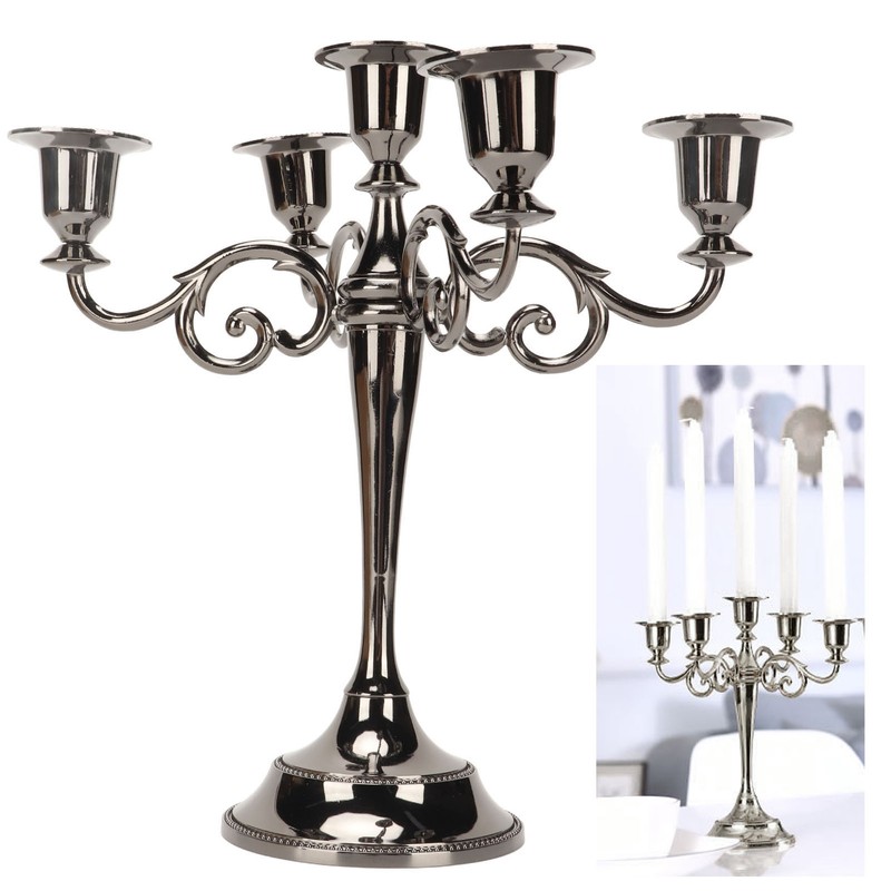 Metal Candelabra Black 5 Arms Elegant Colorfast Stable Wide Base