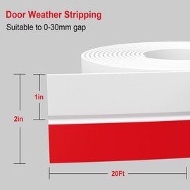 Ginchain Weather Stripping Door Seal, 2 inch Silicone Door Weather Stripping Door Seal Strip, Side and Bottom Gaps Insulation Strip for Door Frame, Window(20ft)