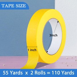 GEYYANG Automotive Painters Tape, 6.3mil Thick & 302°F Heat Resistant, Yellow Masking Tape for Cars & Vehicles, No Residue, 1 inch x 55 yds 2 Rolls (Professional Auto Body Painting)
