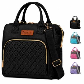 iPhixx Insulated Lunch Bag for Women, Lightweight Reusable Lunch Tote Bag, Lunch Box for Women with Adjustable Shoulder Strap, Easy Clean Portable Cooler Bag for Work, Office, Picnic (Black)