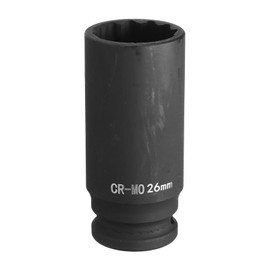 HARFINGTON 12-Point Deep Impact Socket 1/2 Inch Drive 26mm Metric Chrome Molybdenum Alloy Steel Spindle Axle Nut Impact Socket