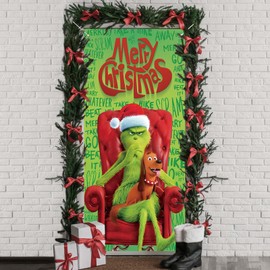 Merry Christmas Door Cover Christmas Front Porch Door Sign Banner Christmas Xmas Winter Holiday Decorations Outdoor Outside for Home