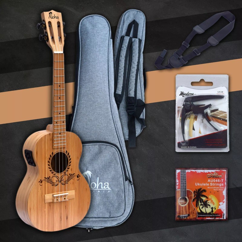 Aloha Ukulele Solid Bamboo Wood, Accessories (Canadian Brand) - Soprano