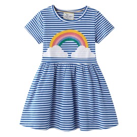 Kids Girls Tutu Skirts Blue Striped Rainbow Embroidery Dress Baby Girls' Cotton Dresses Holiday Dress 3T Blue Rainbow