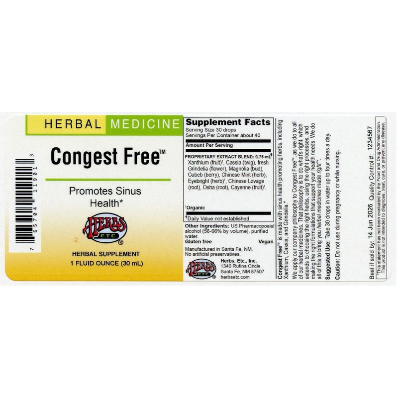 Herbs Etc. Congest Free™ 1 oz