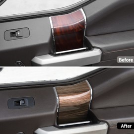 Hoolcar Interior Door Handle Panel Trim ABS Cover Accessories for 2015-2020 Ford F150, Wood Grain