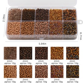 KINGSHINE Approx 5000pcs 12/0 Glass Seed Beads for Jewelry Making, 2mm Mix 10 Colors Tube Beads Glass Bugle Beads Waist Beads Kit for Bracelets Necklaces Earrings DIY Supplies (Brown)
