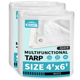 TARPAL 4x6 Feet White Tarp Waterproof(2 Pack) Small tarps Multipurpose Protective Cover All Purpose Poly Tarps Cover for Firewood Outdoor Furniture etc