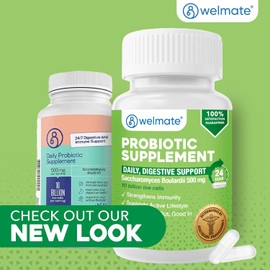 WELMATE Saccharomyces Boulardii Suplemento probiótico diario 10 mil millones de UFC Apoyo inmunitario Salud digestiva Vegano Orgánico Sin gluten Sin OMG