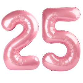 40 Inch Pearlescent Pink Number 25 Balloon Number 25 Balloon 40 Inch, 25th Birthday Party Decorations for Boy or Girl Huge Mylar Anniversary Party Supplies